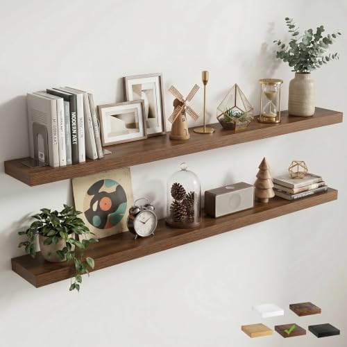 8 inch Deep Floating Shelves for Wall, 72" Wide, Walnut Finish, 2-Pack
