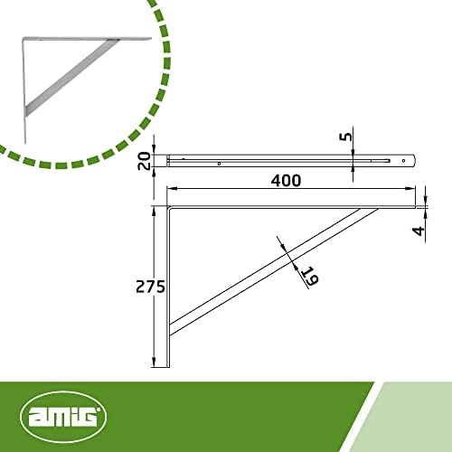 Amig - Bracket for wall shelves | Metal bracket for shelves | Angle for shelves | Shelf support | Steel | Colour: Metall