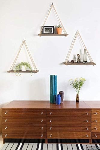 Mkono Wood Hanging Shelves for Wall Boho Decor Swing Rope Rustic Floating Shelf, Set of 3 Wall Display Shelving Home Org