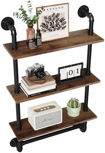 Merapi 24" 3 Tier Industrial Floating Shelves with Tower Bar