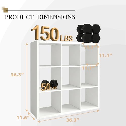 WannabeMyself【2026 Wooden Thick Frame】 9 Cube Storage Organizer with Anti-Tipping Kits, Reversible Open Back Book Shelf,