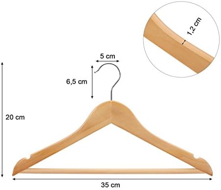 SONGMICS 35 cm (Maple Wood) Set of 20 Wooden Coat Clothes Hangers with Trouser Bar for Children, Natural CRW006-20