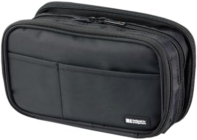 LIHIT LAB Large Capacity Triple Zipper Pencil Case For School Office College, Big Capacity 8 Compartments Pencil Bag Holder Adults Teen Boys Girls, Travel Cosmetics Storage, Jet Black (A7556-124)