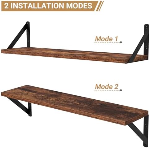 Heimlove Floating Shelves for Wall, 24 Inch Long Wood Floating Shelves Set of 3, Wall Mounted Hanging Shelf for Bathroom