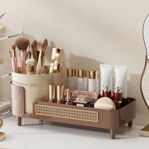 Booklov Rotating Makeup Organizer for Vanity Countertop, Coffee