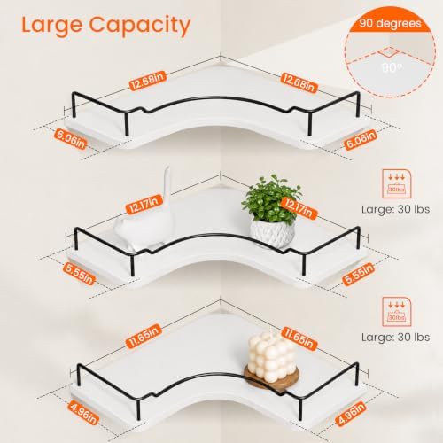 Homode 3 Tier Corner Shelf Wall Mounted, Corner Hanging Shelves, White
