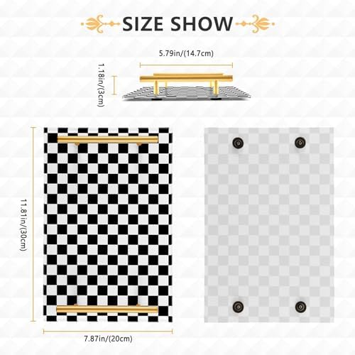 Vanity Tray for Bathroom Countertop Black White Checkered Pattern Decorative Kitchen Coffee Trays Acrylic Jewelry Perfum