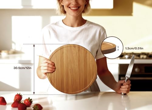 12" Acacia Wood Lazy Susan Turntable Organizer for Table Top, Round Wooden Lazy Susan Storage for Cabinet Countertop Pan