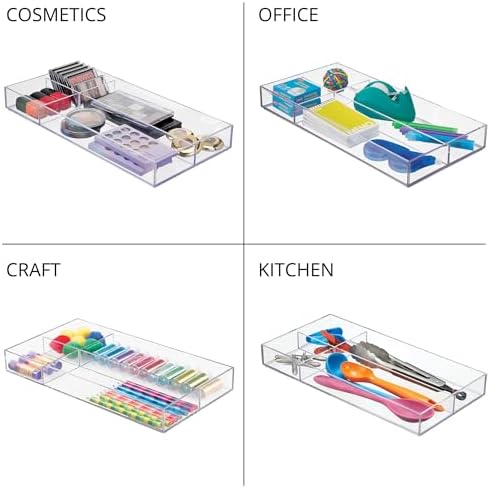 iDesign Clarity Plastic Divided Drawer Organizer, Storage Container for Vanity, Bathroom, Kitchen Drawers, 8" x 16" x 2"