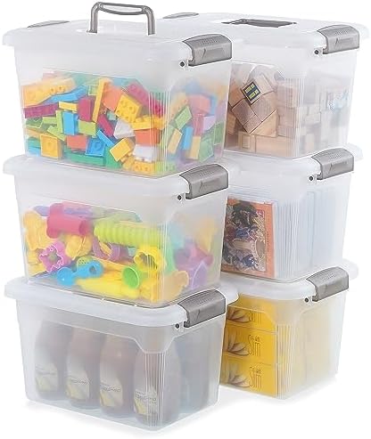 Citylife 6 Packs 8.5 QT Storage Bins with Lids Clear Plastic Bins with Grey Handle Stackable Storage Containers for Orga