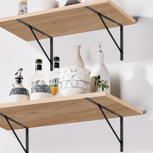 16 Pack L24 x H 12" Black Heavy Duty Shelf Brackets with Screws Metal Shelf Brackets Shelf Support Angle Brackets for Sh