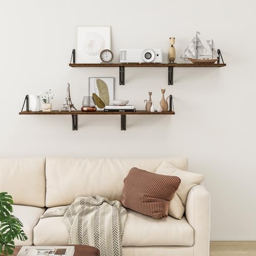 Heimlove 16W x 12D Deep Floating Shelves Set of 3 Rustic Brown