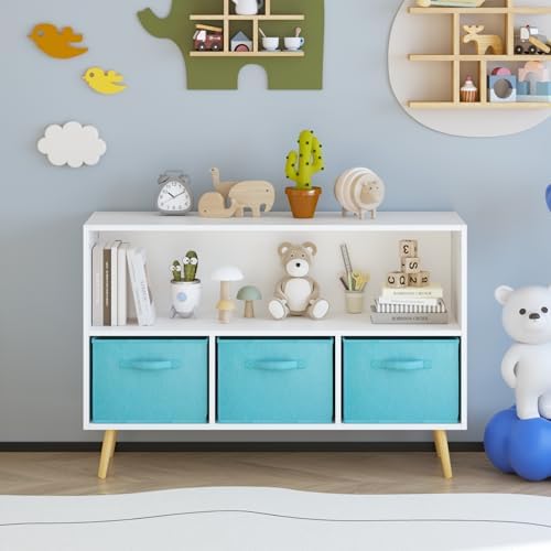 Kids Bookcase with Collapsible Fabric Drawers, Children's Book Display,Toy Storage Cabinet Organizer Book Shelf for Kids