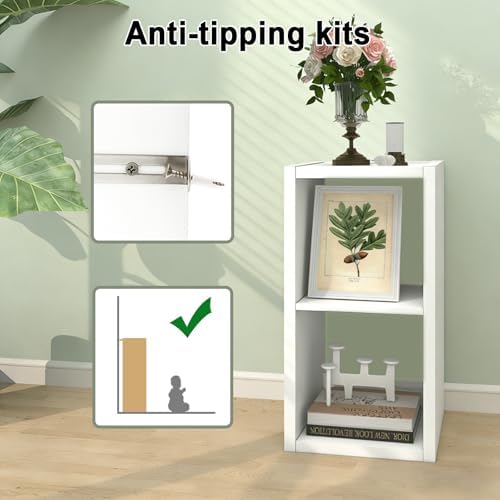 2 Cube Storage Organizer Shelf with Anti-Tipping Kits, Wooden Thick Frame, Reversible Open Back Bookcase, Horizontal and