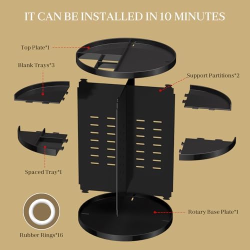 Makeup Organizer 360 rotating, Adjustable Skincare Organizers with Brush Holder, Cosmetics Display Cases for Vanity Bath