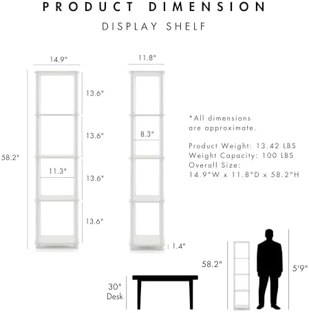 Homes: Inside + Out Apexa Modern 5-Tier Narrow Shelving Units, Collectibles Display Shelves, Easy Assembly Standing Shel