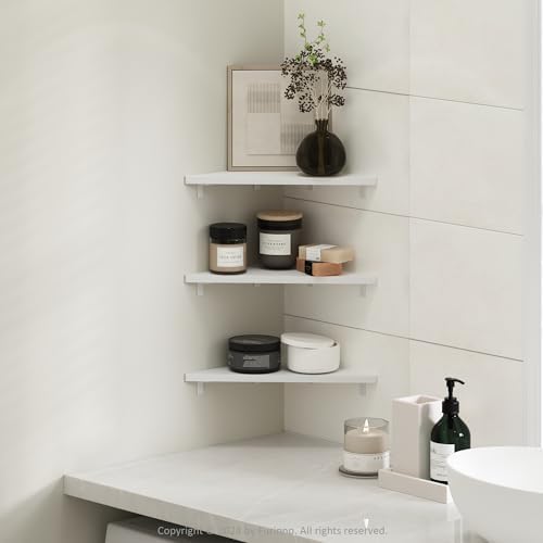 Furinno Rossi Triangle Floating Shelves for Wall, Set of 3 Geometric Corner Shelf, Wall Mounted Shelves for Bathroom, Ho