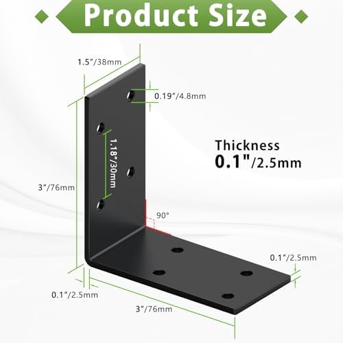 3x3 Inch Black L Shape Wall & Furniture Support Brackets