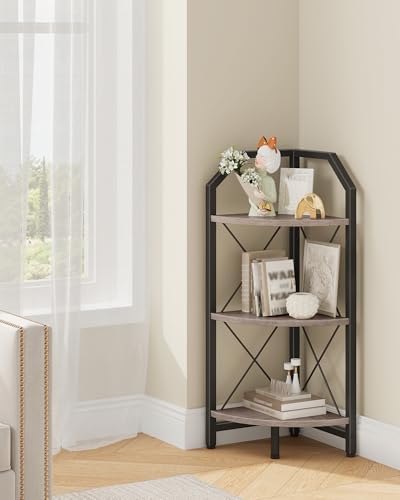 CHOEZON 3-Tier Corner Shelf, Industrial Corner Bookshelf, 35.4" Storage Stand, Plant Stand Display Shelf, Bookcase for B