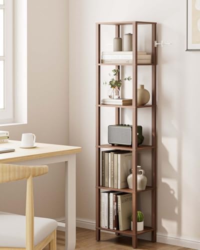 Open Book Shelf, 6 Tier Tall Bookshelf, Freestanding Shelf Narrow Bookcase with Open Shelves, 14.57" x 10.63" x 65.83", 