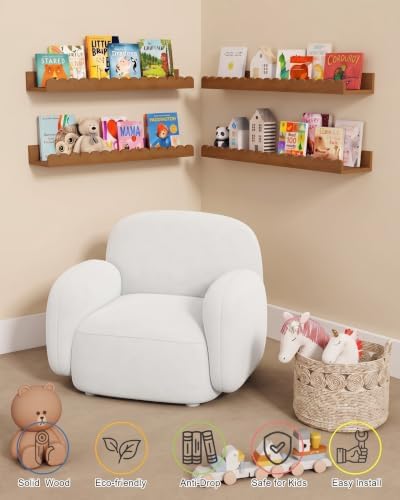 24 inch Scalloped Nursery Floating Book Shelves, Walnut Kids Wall Bookshelf
