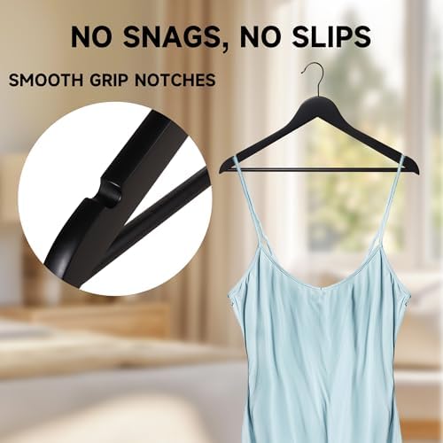 Wooden Clothes Hangers with Pants Bars, Black, 72-Pack