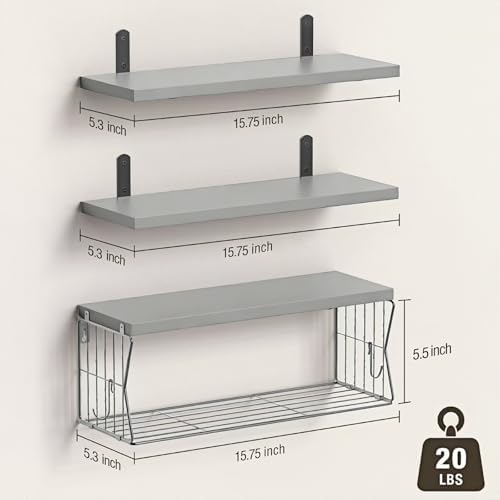 Floating Bathroom Shelves Wall Mounted - Wooden Shelf Set of 3 for Over Toilet Storage & Modern Bathroom Decor - Perfect