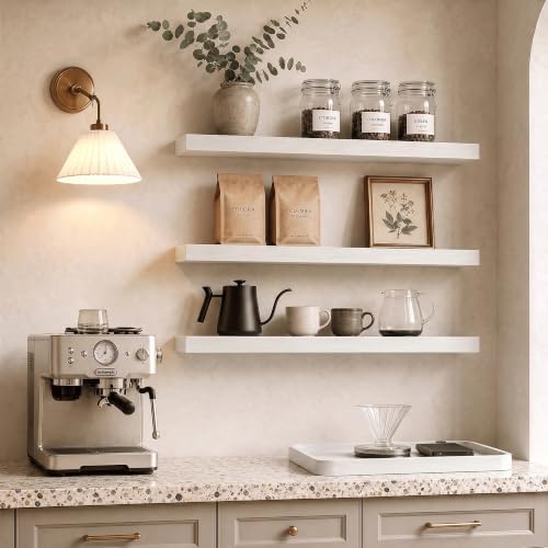 Floating Shelves 30 Inch, Wall Mounted Wood Shelf Set of 3, 8" Deep Shelf