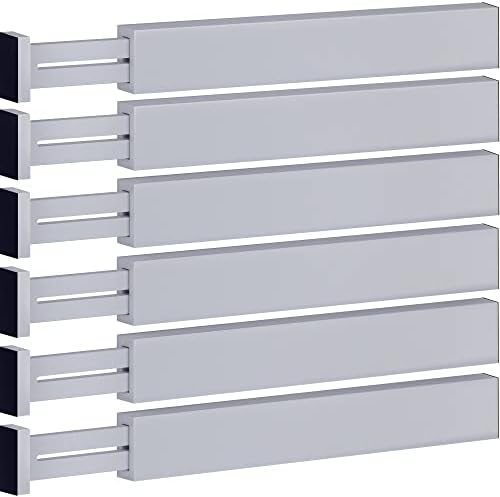 Bambüsi Bamboo Drawer Dividers 6 Pack - Deep Drawer Organizer, Adjustable 16 to 22 Inch Expandable Dividers, 2.6 Inch High Wood Separators for Kitchen, Clothes, Bedroom, Bathroom, Office - Grey