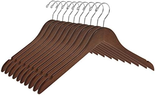 Quality Semi Curved Wooden Suit Hangers, 10-Pack Smooth Finish Solid Wood Coat Hanger with Swivel Hook, Jacket, Pant, Dr