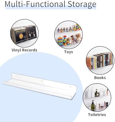 RLAVBL 8 Pack Acrylic Shelves, 15" Floating Wall Shelves for Bedroom, Living Room, Bathroom, Kitchen Storage