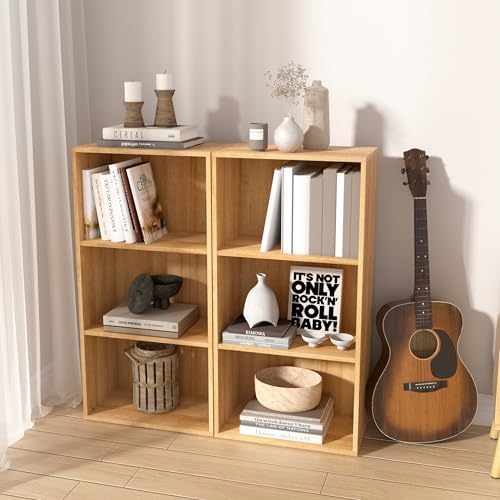 Wooden 3 Cube Storage Organizer,3 Tier Low Bookcase Freestanding Storage Display Organizer,Versatile Cubes Shelf and Cub
