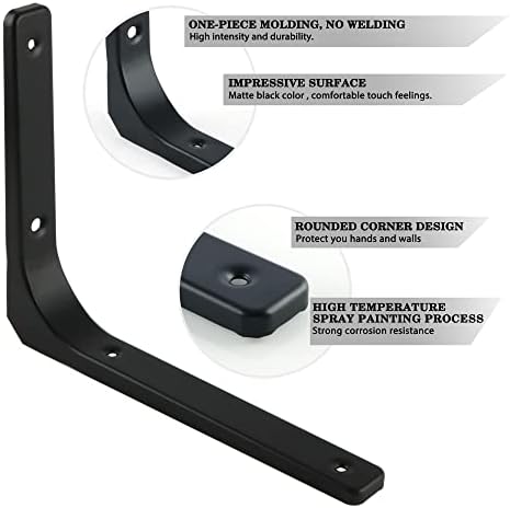 SAYAYO Wall Shelf Bracket Black, 10 X 8 Inch Heavy Duty L Bracket for Wood