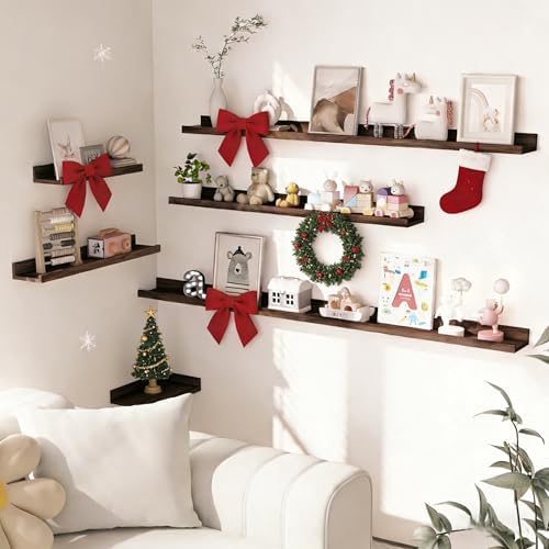 Heimlove Picture Ledge Shelf, Floating Shelves Set of 2, 56 Inches Picture Shelf for Wall with Ledge, Kids Bookshelf Wall Mounted for Living Room Bedroom Decor Books Photo Frames, Walnut