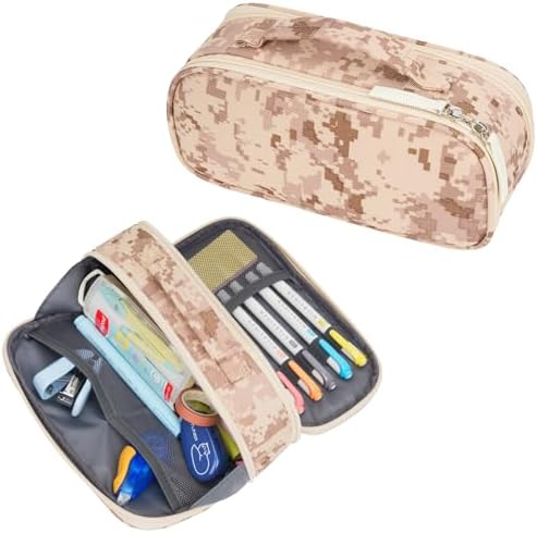 ECHSRT Large Tactical Pencil Case, 3-Compartment Zipper Pouch, Desert Camo