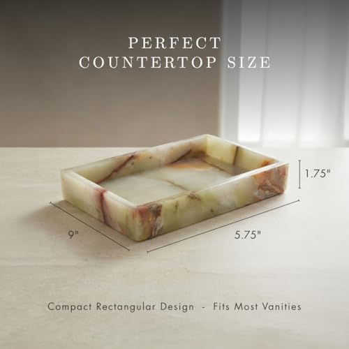 Bey-Berk Ezra Green Onyx Genuine Marble Guest Towel Tray, 9" x 5.75" Bathroom Counter Tray, Luminous Onyx Accent Piece