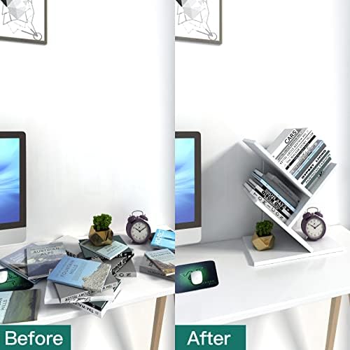Godferyxin Small Bookshelf, 3-Tier Wood Tree Bookshelf with Office,White