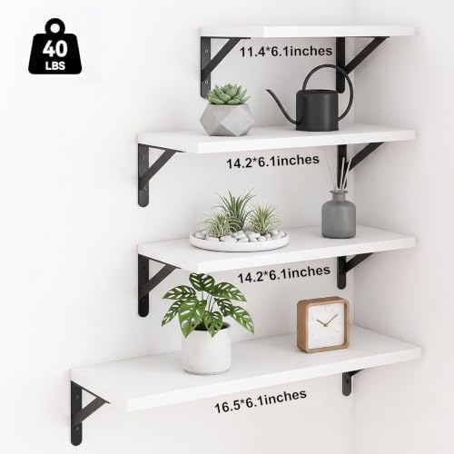 YGEOMER 4 Different Sizes Floating Shelves for Wall Decor, White and Black