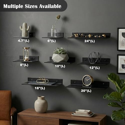 Z metnal Small Floating Shelves for Wall, 8-Inch Modern Aluminum Metal Display Shelf, Rustproof Minimalist Decor Wall Sh
