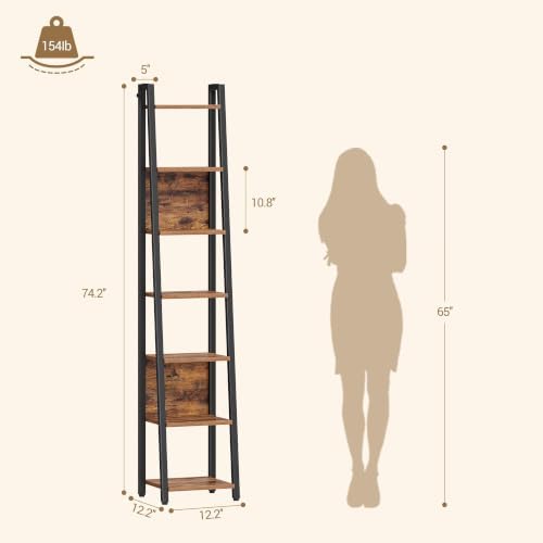 Hzuaneri Ladder Shelf, 7 Tier Narrow Bookshelf with 2 Back Panels