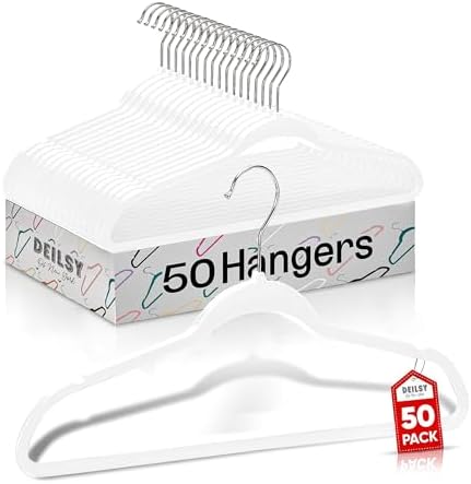 DEILSY™ Non-Velvet Thin Hangers Space Saving White Hangers 50 Pack