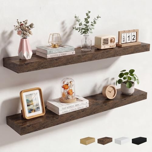 Axeman 36Inch Floating Shelves for Wall, 2 Packs, Invisible Brackets, Brown