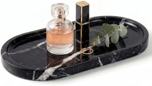 YKAJO Nero Marquina Oval Marble Tray, 9.8x4.7 Vanity Perfume Organizer