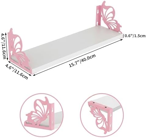 Hoikwo 3 Pack White Pink Butterfly Wall Shelves