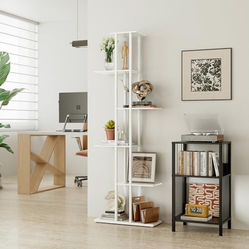6 Tier Narrow Bookshelf, Tall Skinny Bookshelf, Slim Open Bookcase Corner