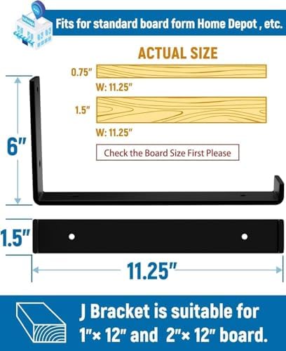 LEOPO 12 inch Shelf Brackets 8-Pack, 1/5" Thick Floating Shelf Bracket
