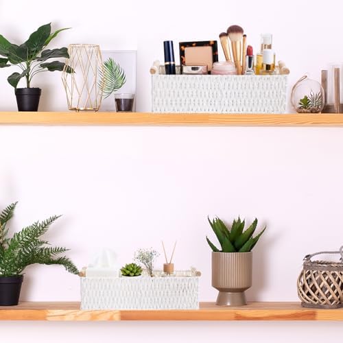 Boao 3 Pcs Boho Storage Wicker Baskets Handmade Woven Decorative Paper Rope Baskets for Organizing with Handle Counterto