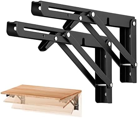 Ravinte Matte Black Folding Shelf Brackets, 10 Inch, 2 Pack