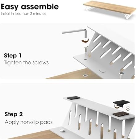 Fenge Monitor Stand Riser, Wooden & Metal Desk Shelf Organizer, Oak
