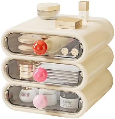 3-Tier Makeup Organizer with Clear Drawers for Vanity Desk